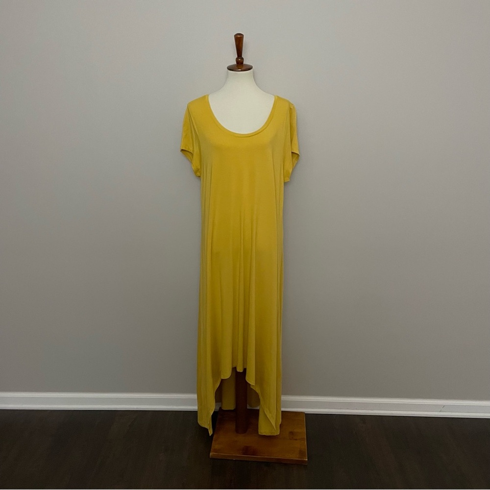 H by Halston Dress Maxi High Low Hem Stretchy Slinky Beach Travel Mustard Yellow